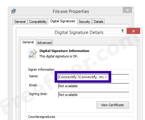Screenshot of the Connectify (Connectify, Inc.) certificate